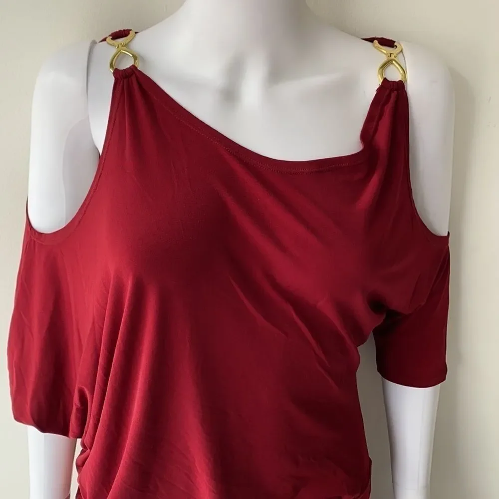 NWT Unaluna Abbey Long Wine Cold Shoulder Maxi XS - Picture 4 of 8